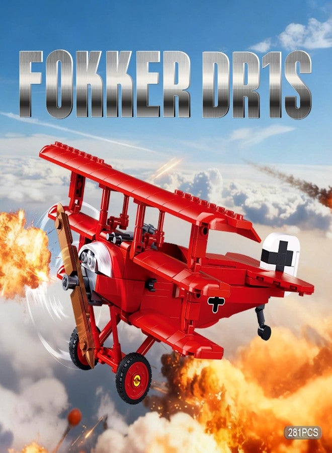 DAHONPA Fokker DR-1S Building Block Plane Set Airplane Model, 281 Pieces Toy Military Army Airplane Building Bricks for Adults - Image 3