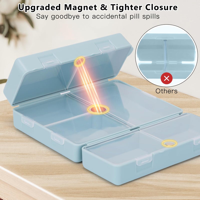 FYY 2 Pcs Daily Pill Organizer, 7 Compartments Portable Pill Case Travel Pill Organizer,[Folding Design] Pill Box for Purse Pocket to Hold Vitamins,Cod Liver Oil,Supplements and Medication-Blue - Image 4