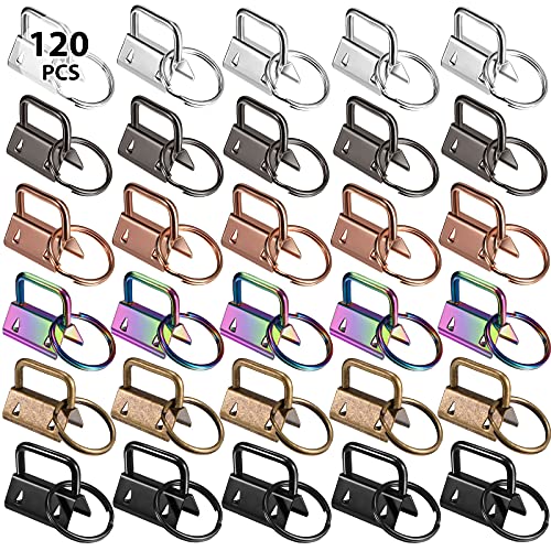 Tenare 120 Pieces Key Fob Hardware 6 Colors Keychain Fob Wristlet Hardware with Key Ring Key Fob Chain Hardware 1 Inch - Image 1