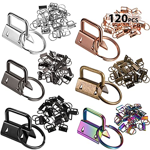Tenare 120 Pieces Key Fob Hardware 6 Colors Keychain Fob Wristlet Hardware with Key Ring Key Fob Chain Hardware 1 Inch - Image 2
