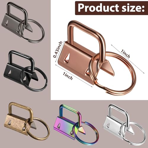 Tenare 120 Pieces Key Fob Hardware 6 Colors Keychain Fob Wristlet Hardware with Key Ring Key Fob Chain Hardware 1 Inch - Image 3