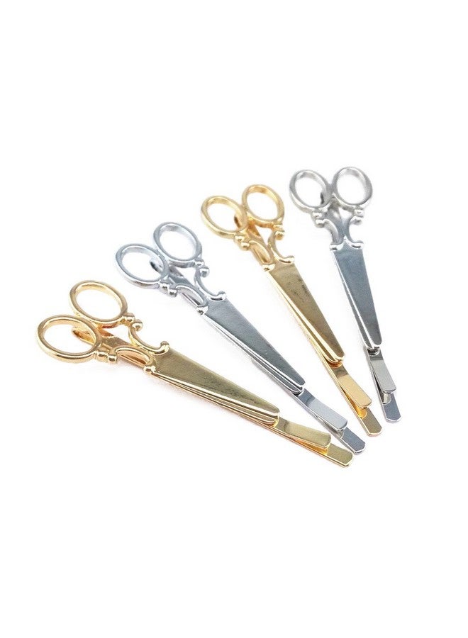 Yueton 4Pcs Gold And Silver Scissors Shape Barrettes Bobby Pin Hair Clips Bride Headwear Edge Clip Clamps - Image 1