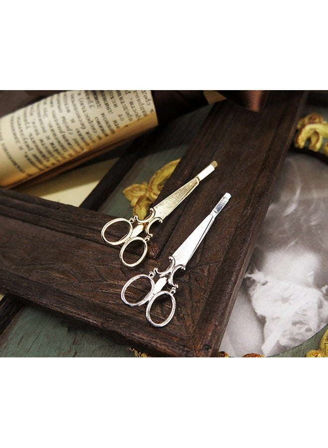 Yueton 4Pcs Gold And Silver Scissors Shape Barrettes Bobby Pin Hair Clips Bride Headwear Edge Clip Clamps - Image 3