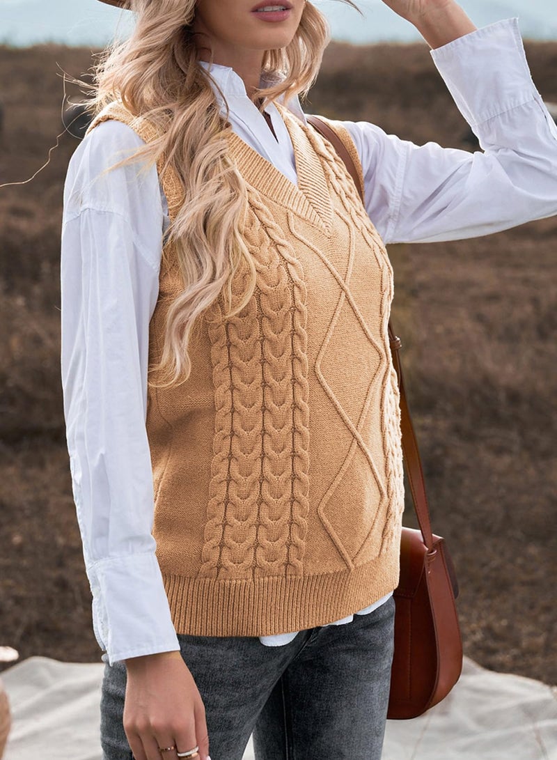 EVALESS Womens Plus Size Yellow Sweater Vest V Neck Sleeveless Sweaters for Women Cable Knit Solid Color Tops Loose Casual Soft Sweater Large - Image 5