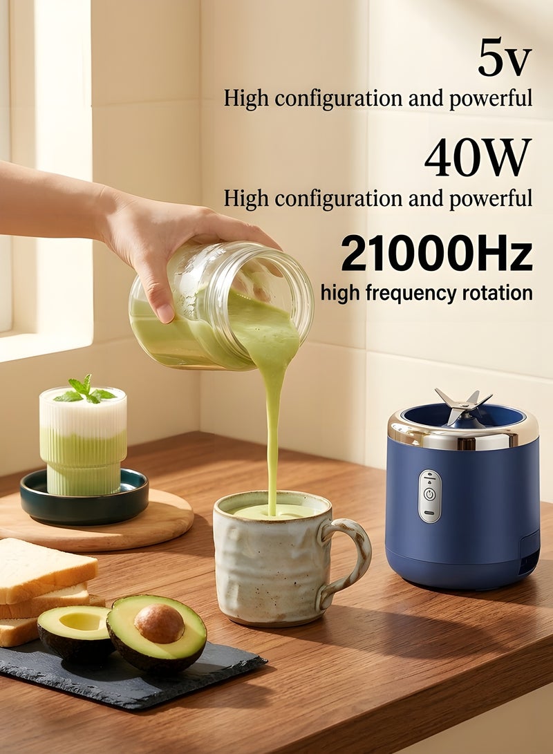 Beauenty Portable Blender - Smoothie Blender with Cup and Cup Brush, Mini blender, High Speed 6-Blades for Office, Home,Travel, Food Blender, 400ML (Blue) - Image 2