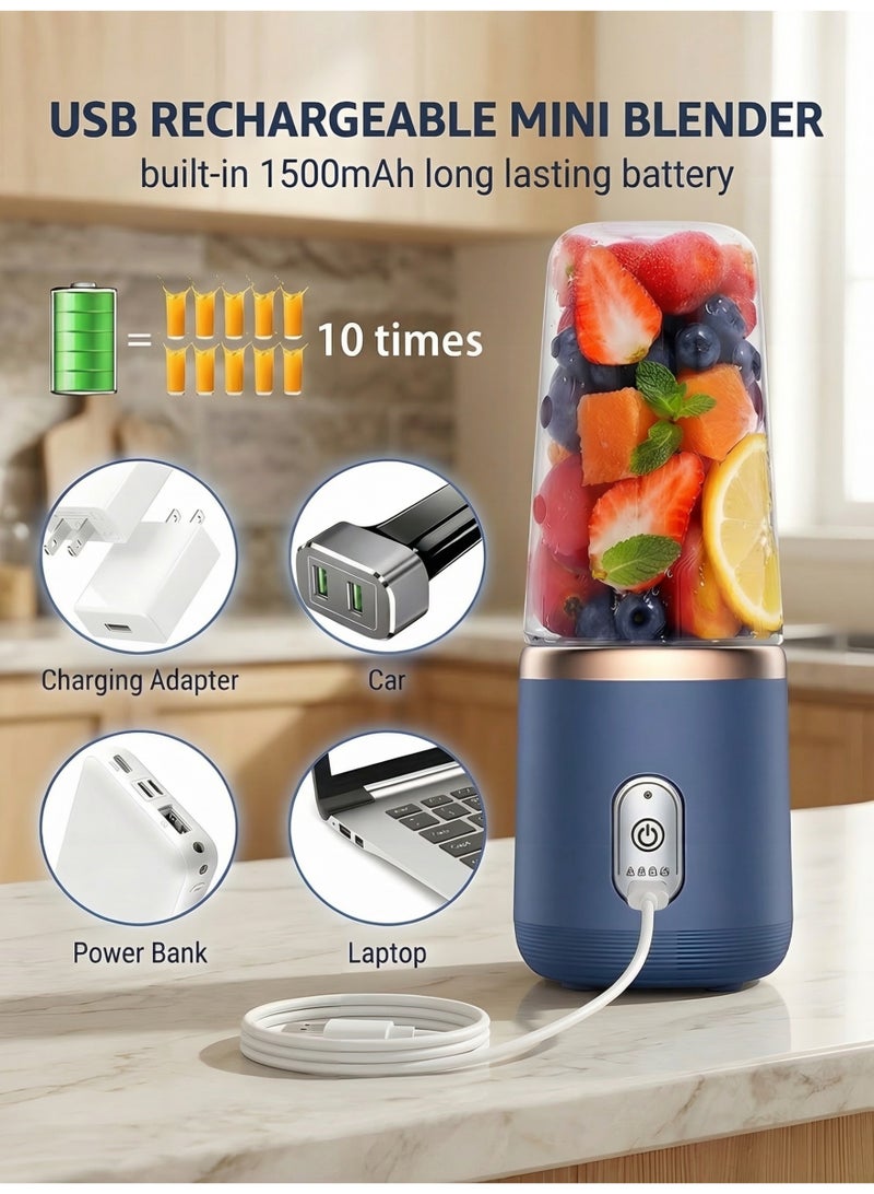 Beauenty Portable Blender - Smoothie Blender with Cup and Cup Brush, Mini blender, High Speed 6-Blades for Office, Home,Travel, Food Blender, 400ML (Blue) - Image 4