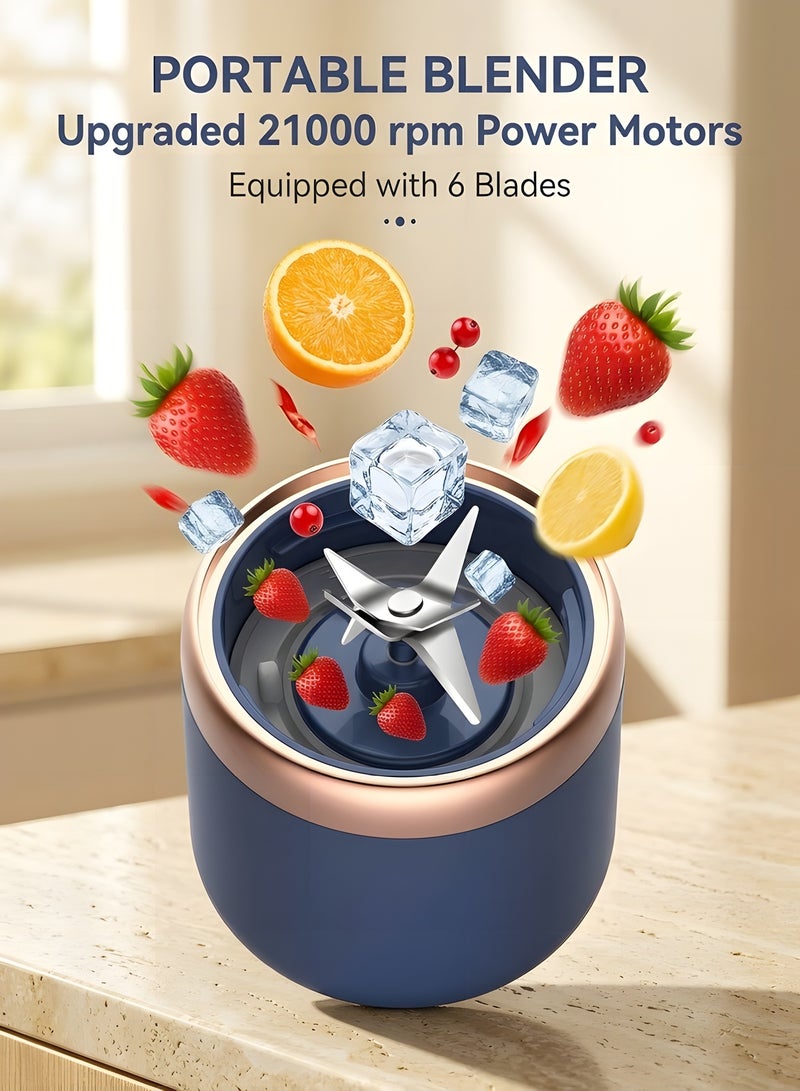 Beauenty Portable Blender - Smoothie Blender with Cup and Cup Brush, Mini blender, High Speed 6-Blades for Office, Home,Travel, Food Blender, 400ML (Blue) - Image 3