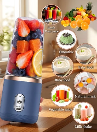 خلاط محمول - خلاط Smoothie مع كأس وفرشة كأس ، خلاط صغير ، عالية السرعة 6 شفرات للمكتب ، المنزل ، السفر ، خلاط الأغذية ، 400 مل (أزرق) - view 5