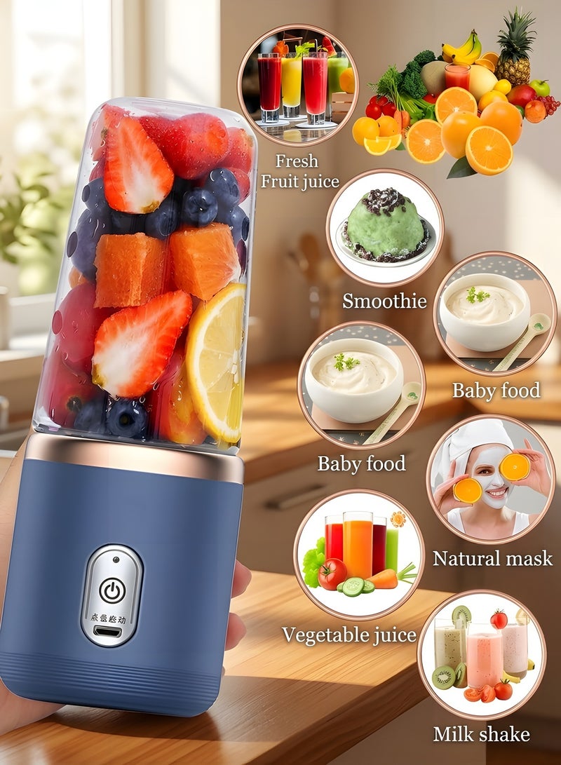 Beauenty Portable Blender - Smoothie Blender with Cup and Cup Brush, Mini blender, High Speed 6-Blades for Office, Home,Travel, Food Blender, 400ML (Blue) - Image 5
