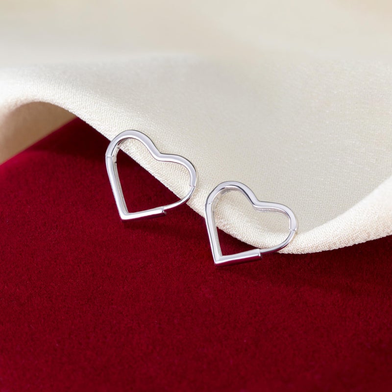 SLUYNZ Solid 925 Sterling Silver 1.6CM Heart Hoop Earrings for Women Teen Girls Minimalist Hoop Earrings Sweet Love Heart Earrings (A-Sterling Silver) - Image 4