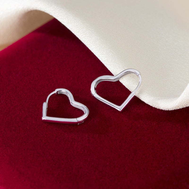 SLUYNZ Solid 925 Sterling Silver 1.6CM Heart Hoop Earrings for Women Teen Girls Minimalist Hoop Earrings Sweet Love Heart Earrings (A-Sterling Silver) - Image 5