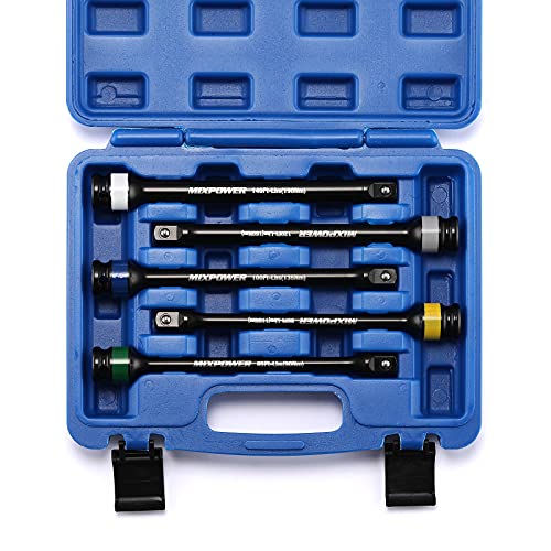 MIXPOWER 5 Piece 1/2" Drive Torque Limiting Socket Extension Bars, CR-MO, 8 Inch Long, Impact Grade Bars -Color Coded for Easy Identification, 65 to 140 Ft-Lbs, Impact Torque Limiter Set - Image 1