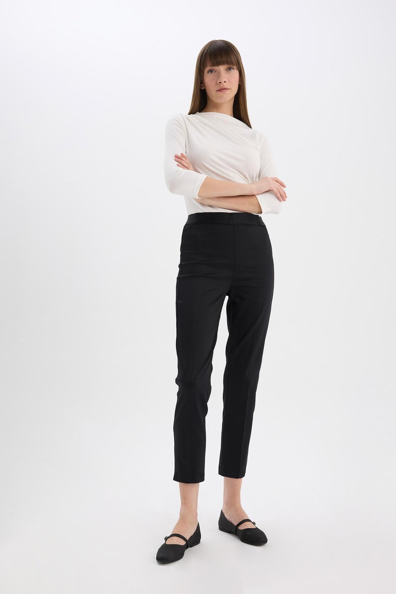 DeFacto Black Woman Cigarette Fit Regular Hem Satin Trousers Casual - Image 2