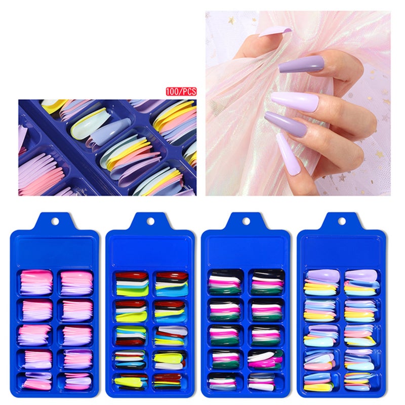 100PCS Fake Nails Tips Clear Acrylic Nail Tips Full Cover False Nail Artificial Nails Coffin Shaped Ballerina Nails Tips for Nail Salons and DIY Nail Art 13 Sizes - Image 2