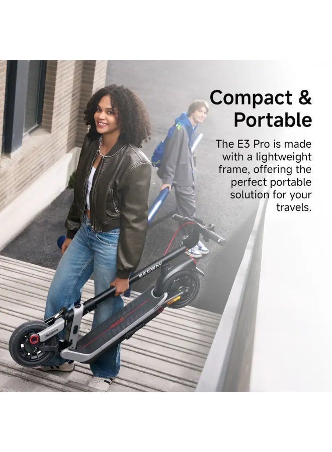 Segway-Ninebot سكوتر سيجواي ناينبوت E3 برو الكهربائي - قوة قصوى 800 واط، سرعة قصوى 32 كم/ساعة، مدى يصل إلى 46 كم، نظام تعليق مزدوج من الإيلاستومر، إطارات بدون أنابيب مقاس 10 بوصات، خاصية البحث عن الدعم من أبل، شاشة LED، مقاومة للماء بمعيار IPX5 - سكوتر كهربائي للتنقل في المدينة - Image 5