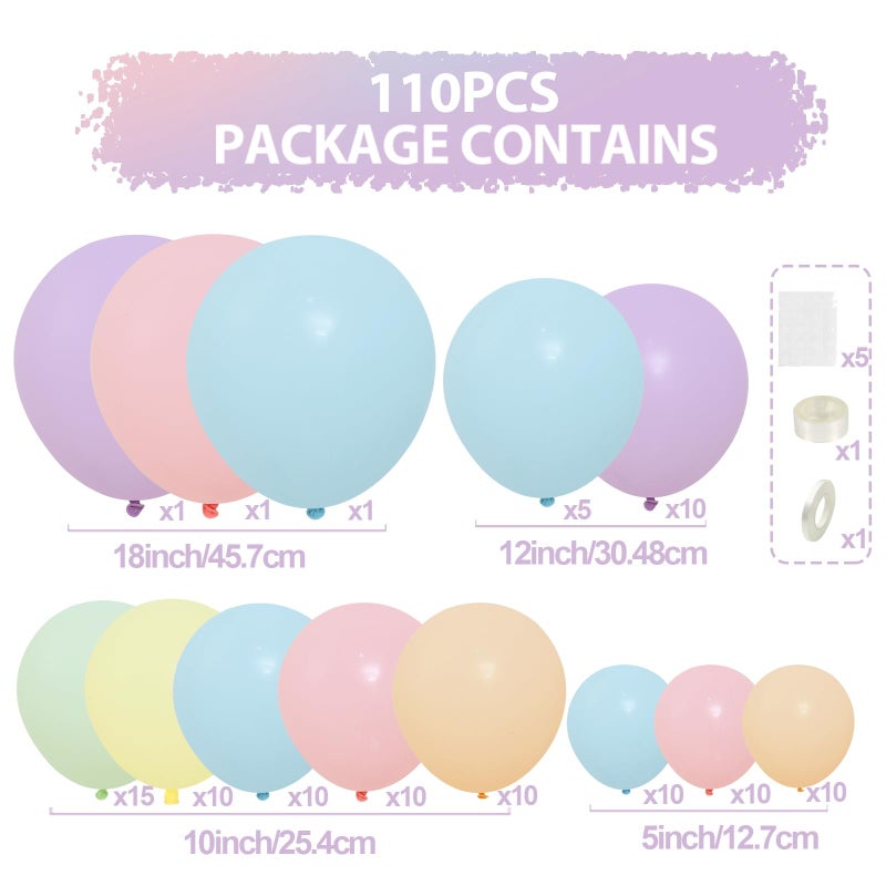 Patimate Pastel Balloons, 110 Pastel Birthday Balloons, Bow Kit Balloons Birthday Pastel, Bow Balloons for Birthday, Christening, Baby Shower Decor(Pastel Puffles 18/12/10/5 Inches) - Image 2