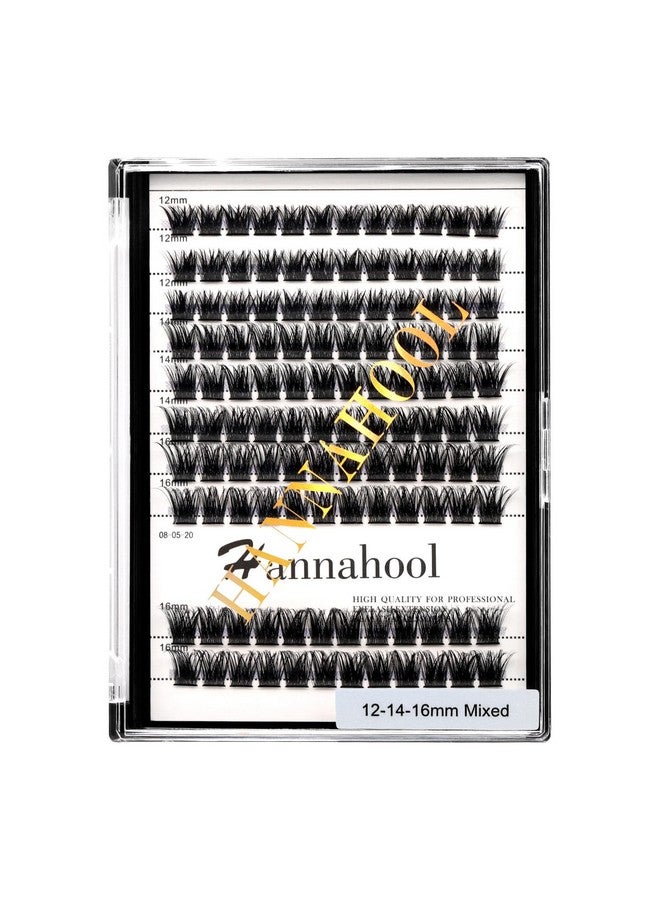 Hannahool Large Tray D Curl Thickness 0.07mm Mixed 8-10-12-14mm/10-12-14-16mm/12-14-16mm /14-16mm/10-12-14mm Wide Stem Individual Cluster False Eyelashes Volume Eye Lashes Extensions (mixed 12-14-16mm) - Image 1