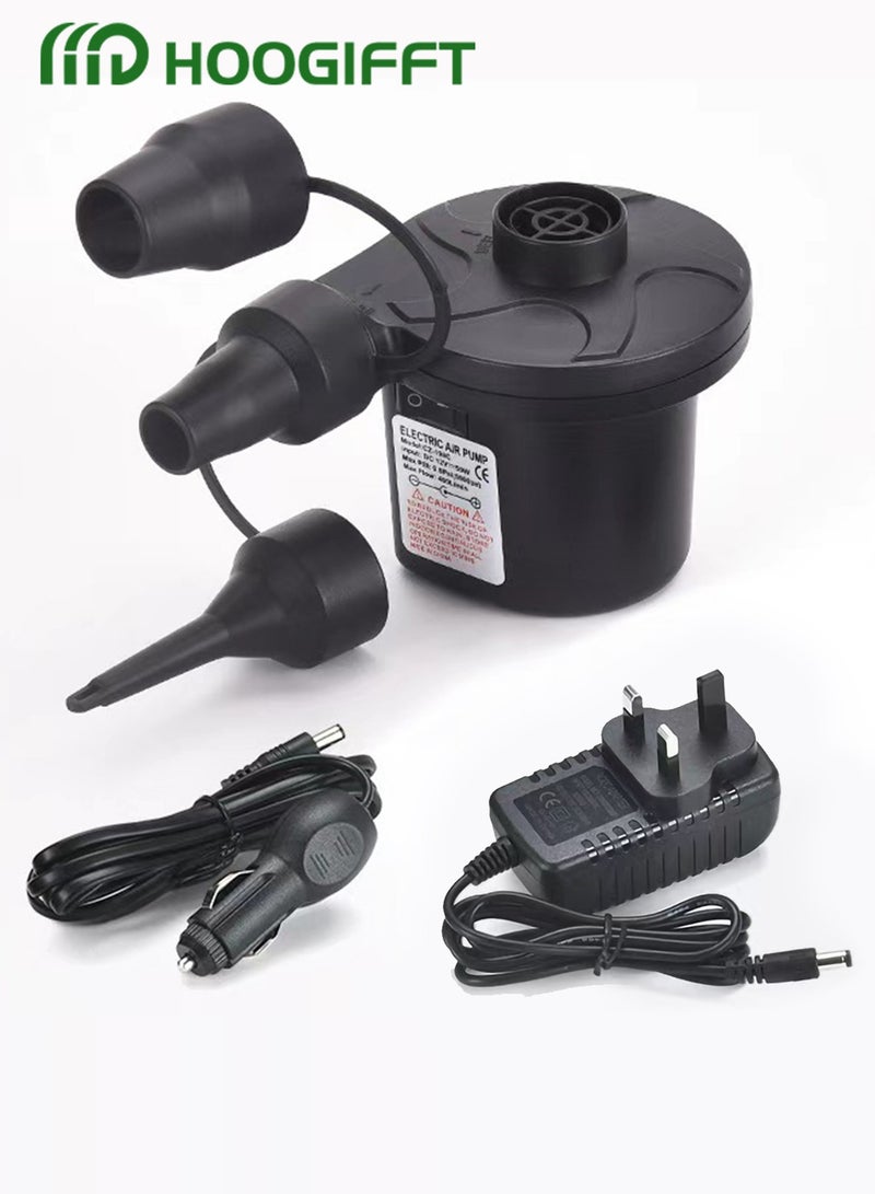 HOOGIFFT Air Pump，Electric Air Mattress Pump，Air Pump With 3 Air Nozzles,Electric Air Mattress Portable Camping Pump 2 In 1 Quick Inflate Deflate,Quick-Fill Portable Air Pump，Perfect Inflator/Deflator Pumps for Outdoor Camping, Inflatable Cushions, Air Mattress Beds, Boats - Image 1