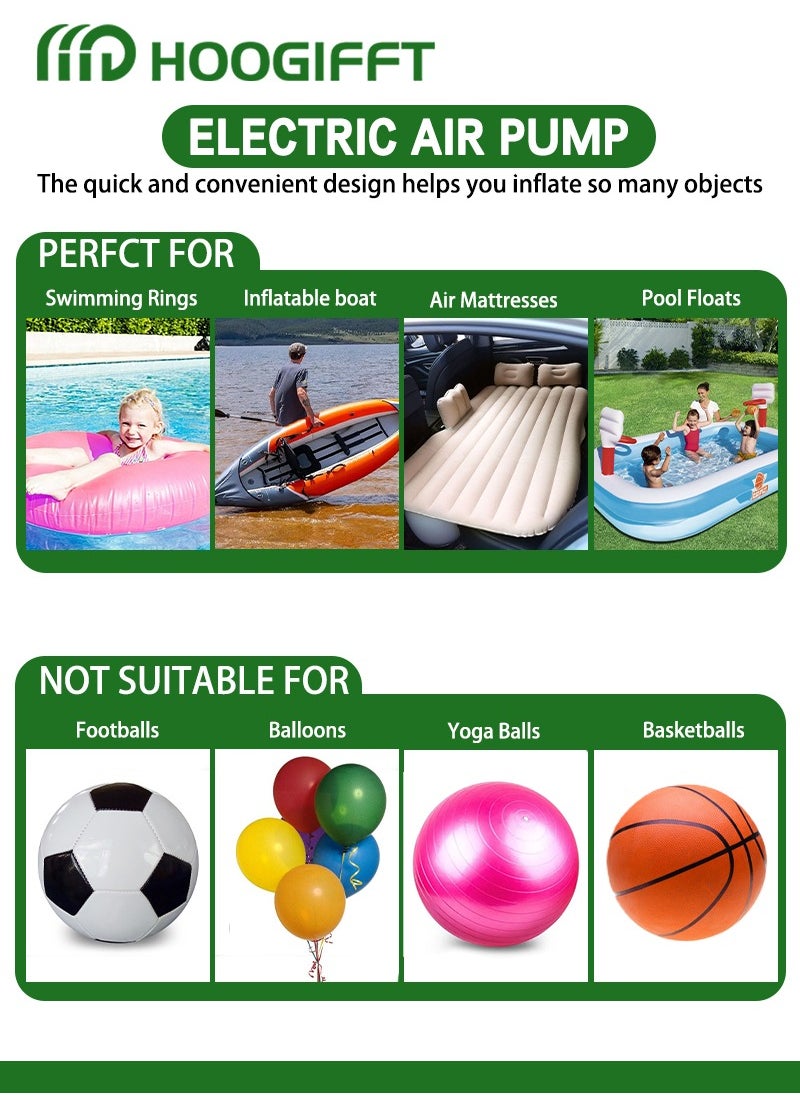 HOOGIFFT - Air Pump，Electric Air Mattress Pump，Air Pump With 3 Air Nozzles,Electric Air Mattress Portable Camping Pump 2 In 1 Quick Inflate Deflate,Quick-Fill Portable Air Pump，Perfect Inflator/Deflator Pumps for Outdoor Camping, Inflatable Cushions, Air Mattress Beds, Boats - Image 1