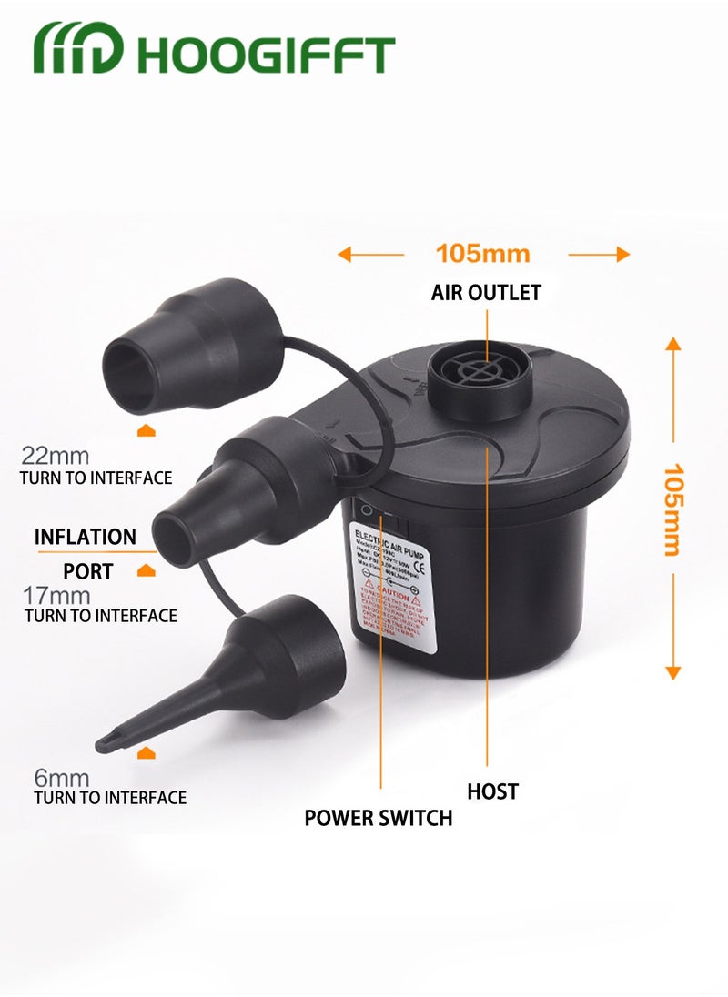 HOOGIFFT - Air Pump，Electric Air Mattress Pump，Air Pump With 3 Air Nozzles,Electric Air Mattress Portable Camping Pump 2 In 1 Quick Inflate Deflate,Quick-Fill Portable Air Pump，Perfect Inflator/Deflator Pumps for Outdoor Camping, Inflatable Cushions, Air Mattress Beds, Boats - Image 1