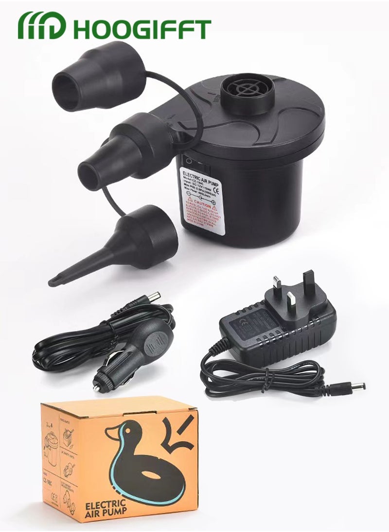 HOOGIFFT - Air Pump，Electric Air Mattress Pump，Air Pump With 3 Air Nozzles,Electric Air Mattress Portable Camping Pump 2 In 1 Quick Inflate Deflate,Quick-Fill Portable Air Pump，Perfect Inflator/Deflator Pumps for Outdoor Camping, Inflatable Cushions, Air Mattress Beds, Boats - Image 1