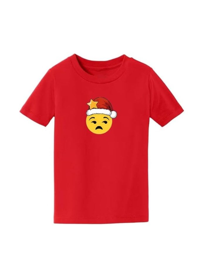 PRINTSHOP4ME - Christmas Emoji Kids Red T-Shirt For Boys–Soft Cotton Round Neck Short Sleeve T-Shirt With Smiley Face Emoji–Great For Parties - Image 1