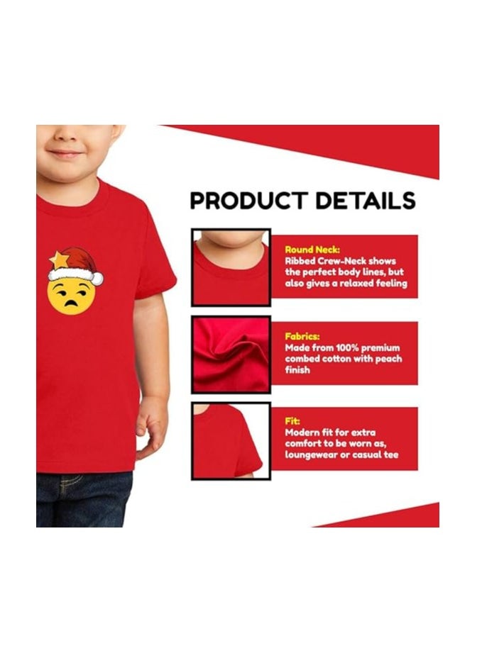 PRINTSHOP4ME - Christmas Emoji Kids Red T-Shirt For Boys–Soft Cotton Round Neck Short Sleeve T-Shirt With Smiley Face Emoji–Great For Parties - Image 1