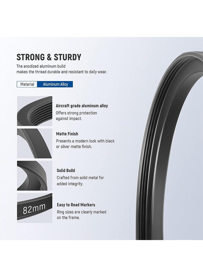 محول فلتر NEEWER مكون من 7 قطع بحلقات رفع، 49-52 مم، 52-55 مم، 55-58 مم، 58-62 مم، 62-67 مم، 67-72 مم، 72-77 مم، إطار من الألومنيوم المؤكسد الممتاز - Image 2