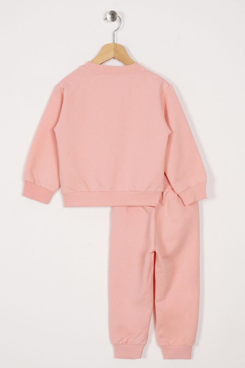 Acar Crew Neck Long Sleeve Daisy Embroidered Powder Color Girls Tracksuit - Image 1