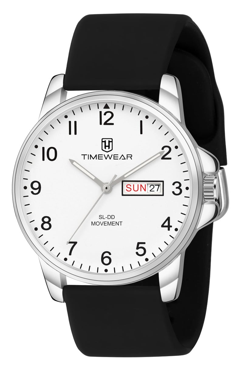 TIMEWEAR Analog New Track Number Dial, Day Date Functioning, Black Silicone Strap Watch for Men - Image 1