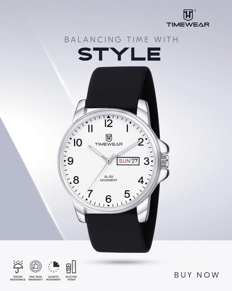 TIMEWEAR Analog New Track Number Dial, Day Date Functioning, Black Silicone Strap Watch for Men - Image 5