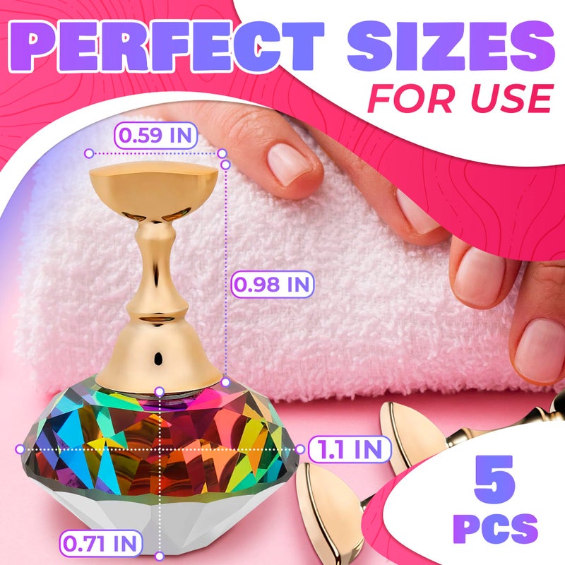 ZOKLU Nail Art Practice Stands, Magnetic Nail Tips Holders Fingernail Display Stands with 5 Pieces Alloy Practice Stand and One Crystal Base for DIY Nail Art Practicing Manicure tools - Image 2