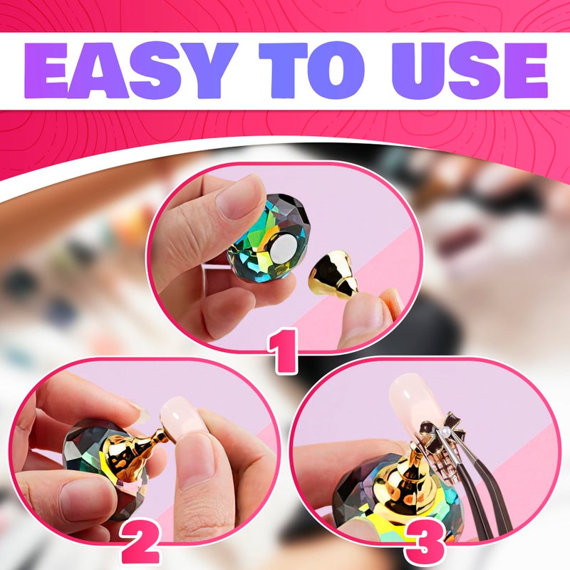 ZOKLU Nail Art Practice Stands, Magnetic Nail Tips Holders Fingernail Display Stands with 5 Pieces Alloy Practice Stand and One Crystal Base for DIY Nail Art Practicing Manicure tools - Image 5