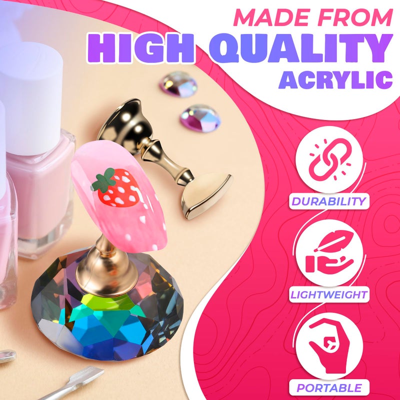 ZOKLU Nail Art Practice Stands, Magnetic Nail Tips Holders Fingernail Display Stands with 5 Pieces Alloy Practice Stand and One Crystal Base for DIY Nail Art Practicing Manicure tools - Image 3