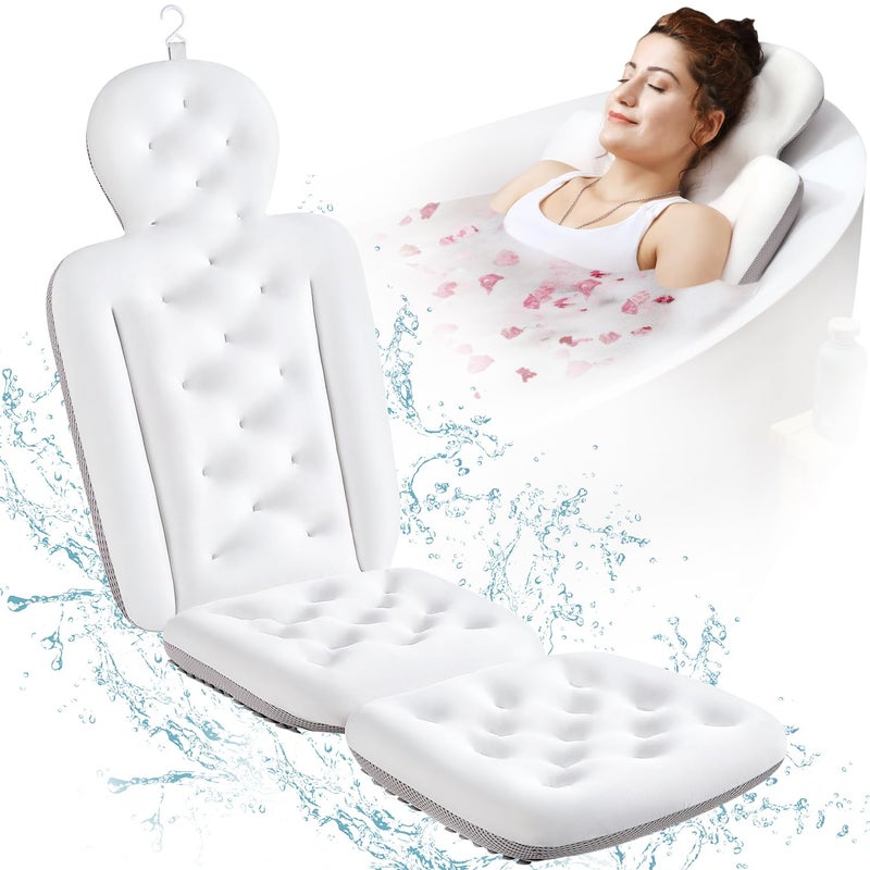 VOXOR Full Body Bath Pillow for Bathtub, Thick Bathtub Cushion, Luxury Tub Pillow for Bath for Headrest Neck and Back Support White 56" x 16" - Image 1
