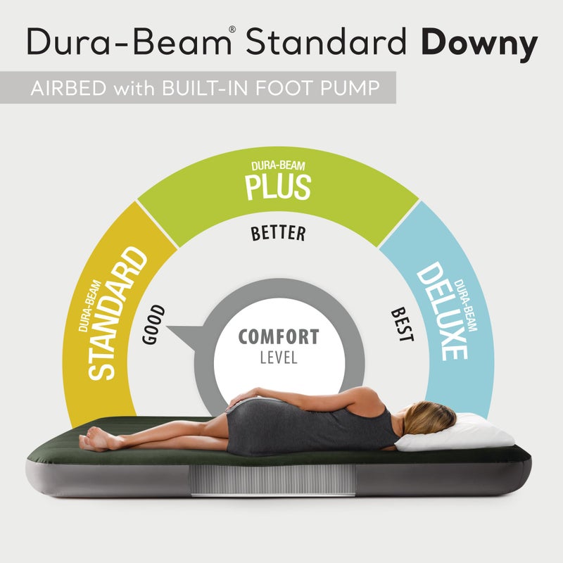 Intex 64761E Dura-Beam Standard Downy Air Mattress: Fiber-Tech â€“ Twin Size â€“ Built-in Foot Pump â€“ 10in Bed Height â€“ 300lb Weight Capacity - Image 2