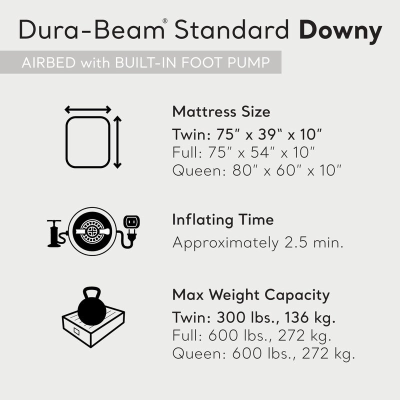 Intex 64761E Dura-Beam Standard Downy Air Mattress: Fiber-Tech â€“ Twin Size â€“ Built-in Foot Pump â€“ 10in Bed Height â€“ 300lb Weight Capacity - Image 4