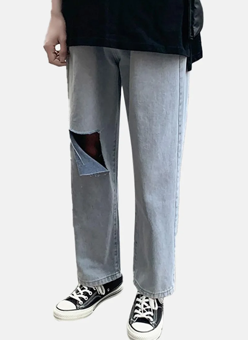 YUNIQEE Blue Solid Mid Rise Relaxed Fit Jeans