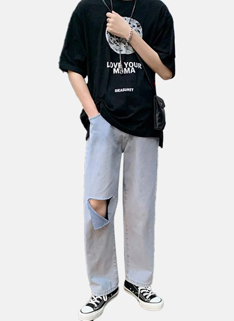 YUNIQEE Blue Solid Mid Rise Relaxed Fit Jeans