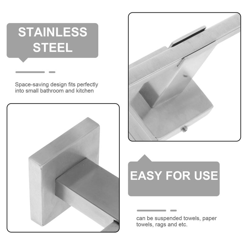 Brushed Stainless Steel Square Wall Mounted Towel Holder Ring For Bathroom Kitchen - Image 4