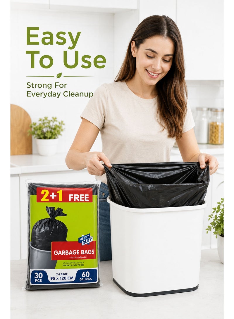X-Large Garbage Bags 60 Gallon, 30 Pieces, 95 × 120cm Heavy Duty Biodegradable Black Trash Bags, Strong Flat Bin Liners for Home, Office, Commercial & Outdoor Waste Disposal - Image 5