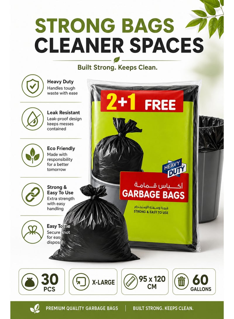 X-Large Garbage Bags 60 Gallon, 30 Pieces, 95 × 120cm Heavy Duty Biodegradable Black Trash Bags, Strong Flat Bin Liners for Home, Office, Commercial & Outdoor Waste Disposal - Image 4