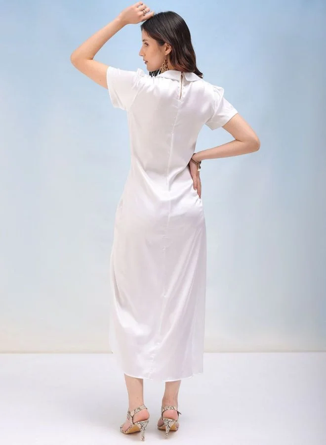 Freehand  Women Straight Fit Solid Round Neck Short Sleeve Asymmetric Dress for Women | Best Price UAE