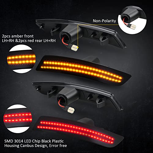 Bestview Smoked LED Side Marker Lights for Chevy Camaro 2016 2017 2018 2019 2020 2021, 2014-up Cadillac CTS, 2015-up Cadillac ATS, 6th Gen Camaro Front Rear Bumper Side markers,Amber&Red，4 PCS - Image 4