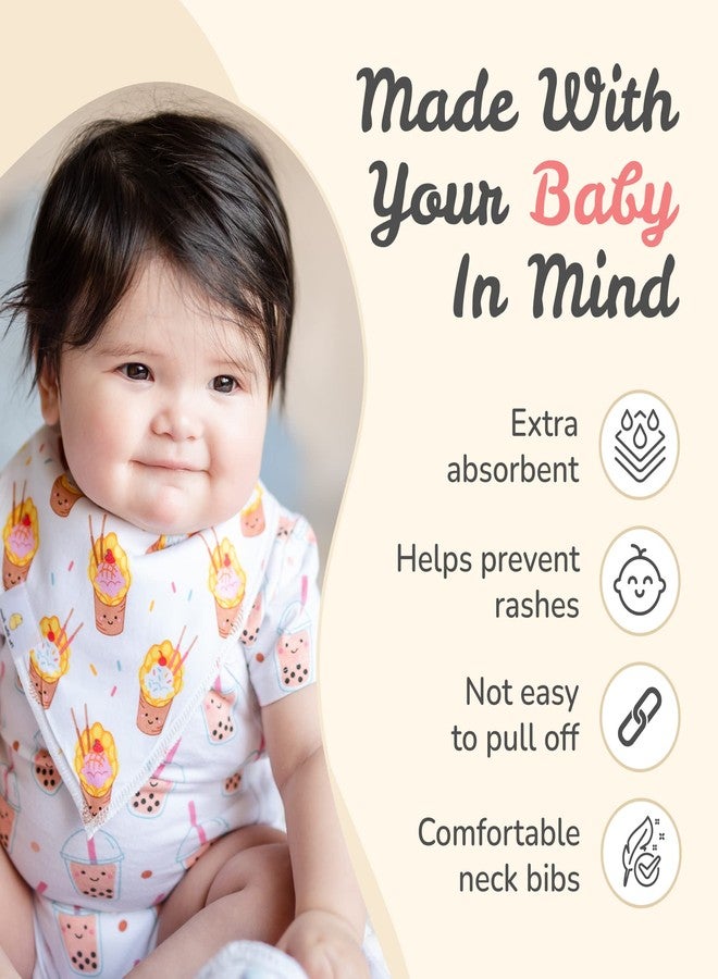 The Wee Bean مرايل باندانا قطنية عضوية من ذا وي بين، طقم من قطعتين، مرايل باندانا أنيقة للأطفال، مناسبة للأولاد والبنات، لتخفيف سيلان اللعاب أثناء التسنين، فائقة النعومة والامتصاص - بنقشة شاي الفقاعات بوبا ووافل البيض - Image 4