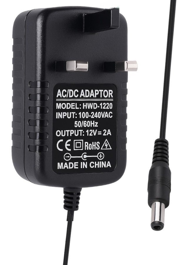 دائرة خضراء محول طاقة ١٢ فولت ٢ أمبير، قابس المملكة المتحدة، شاحن ١٠٠-٢٤٠ فولت تيار متردد إلى ١٢ فولت تيار مستمر ٢٤ واط، موصل أسطواني ٥.٥×٢.٥ مم، طرف موجب في المنتصف، كابل بطول متر واحد لكاميرات المراقبة CCTV، وشرائط LED، وأجهزة التوجيه، والشاشات - Image 1