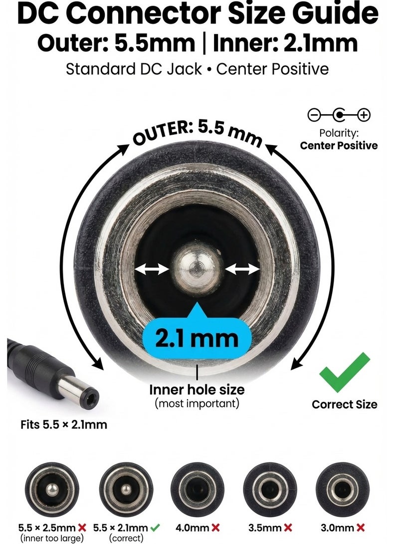 دائرة خضراء محول طاقة ١٢ فولت ٢ أمبير، قابس المملكة المتحدة، شاحن ١٠٠-٢٤٠ فولت تيار متردد إلى ١٢ فولت تيار مستمر ٢٤ واط، موصل أسطواني ٥.٥×٢.٥ مم، طرف موجب في المنتصف، كابل بطول متر واحد لكاميرات المراقبة CCTV، وشرائط LED، وأجهزة التوجيه، والشاشات - Image 3