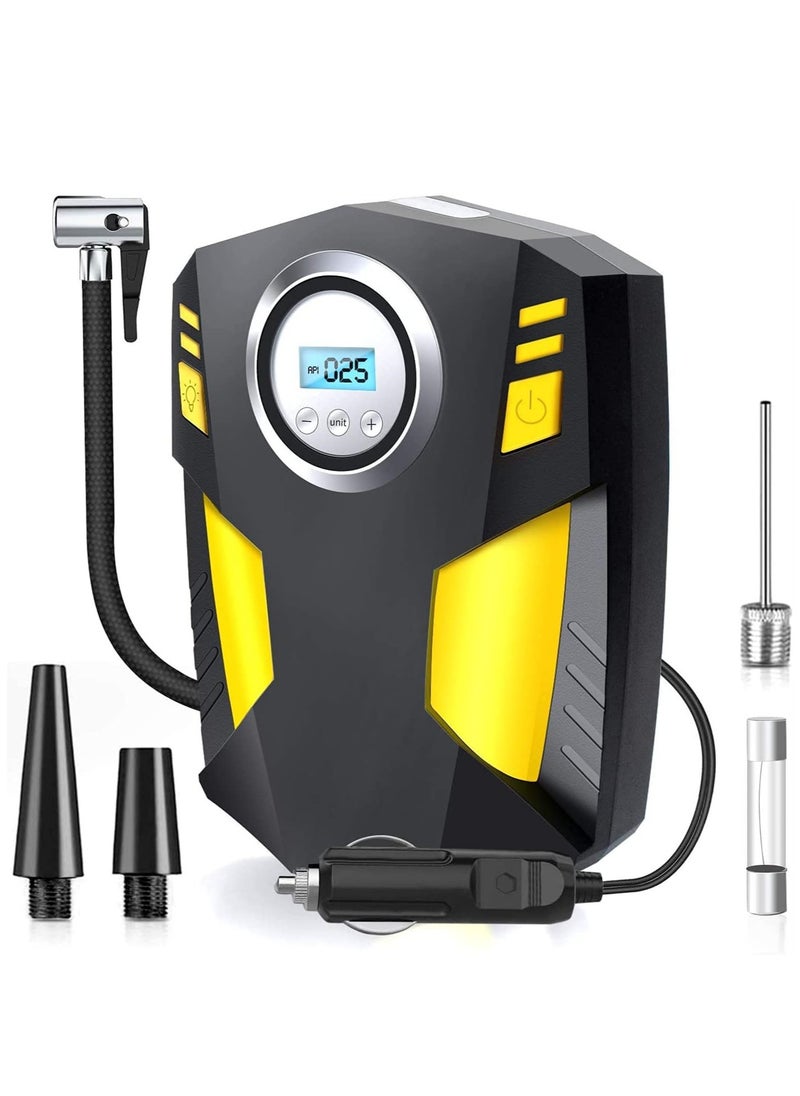 EHOME - Digital Tyre Inflator 12V, Portable Air Compressor Car Tyre Pump 150PSI Rapid Car Tyre Inflator Air Pump with 30L/Min Air Flow, 3 Nozzle Adaptors and Digital LED Light - Image 1
