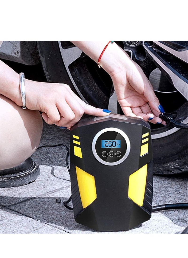 EHOME - Digital Tyre Inflator 12V, Portable Air Compressor Car Tyre Pump 150PSI Rapid Car Tyre Inflator Air Pump with 30L/Min Air Flow, 3 Nozzle Adaptors and Digital LED Light - Image 1