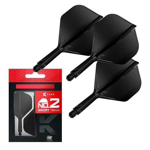 TARGET Darts K Flex Integrated Dart Flights and Shafts, No.2 Black (Short) | Pack of 3 K-Flex – No2, Kflex All in One Moulded Dart Flight & Stem | Professional Dart Accessories - Image 1
